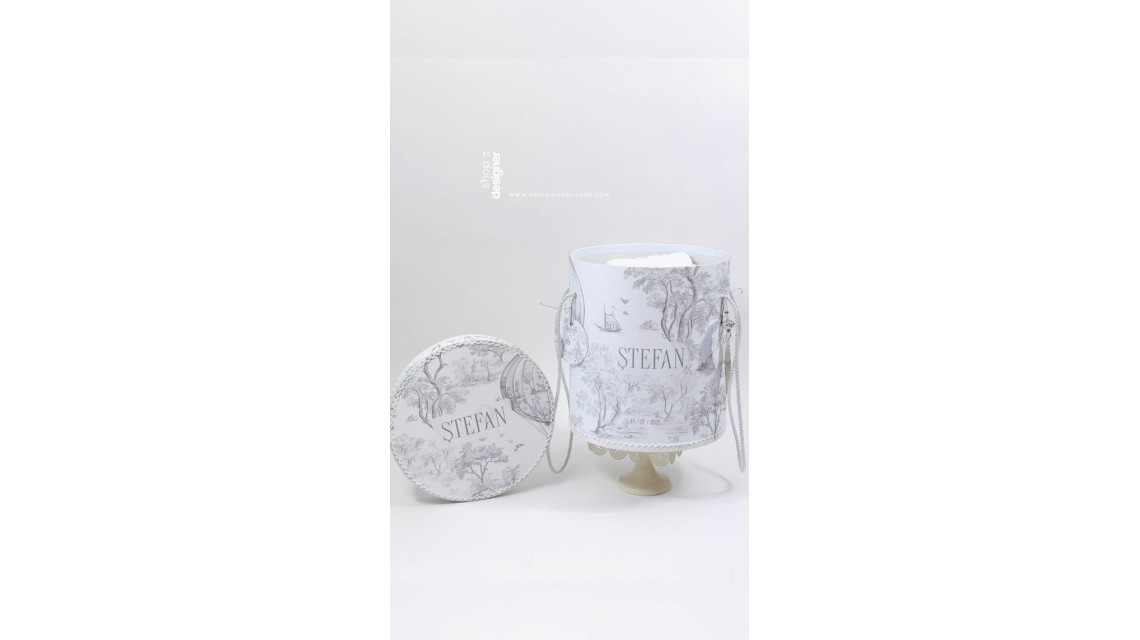Trusou botez alb cu gri pentru baieti Baby Dior Grey Jungle 4